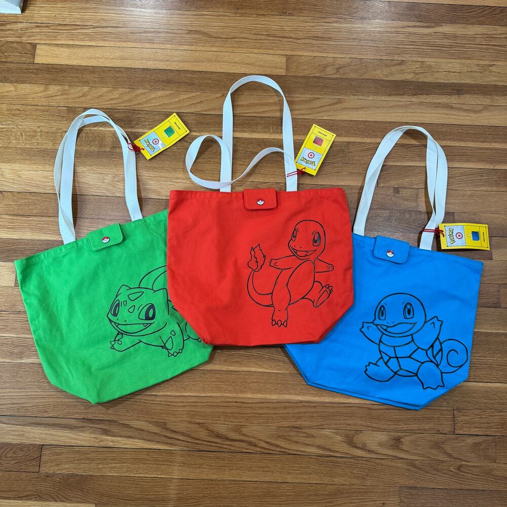Pokemon Target Tote Bag Lot of 3 Starters Charmander Bulbasaur Squirtle SOLDOUT
